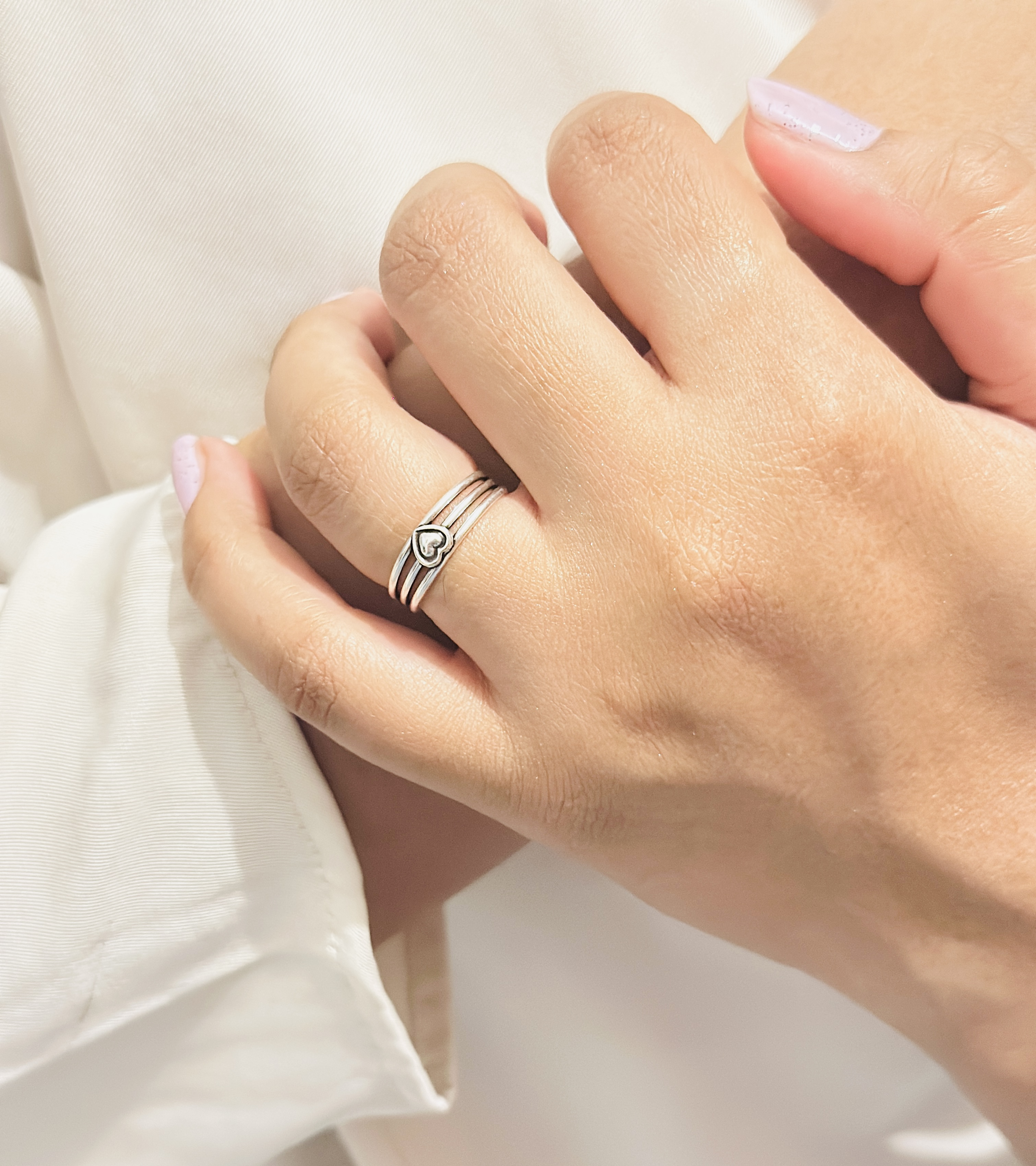 925 Sterling Silver Layered Ring With Minimal Heart